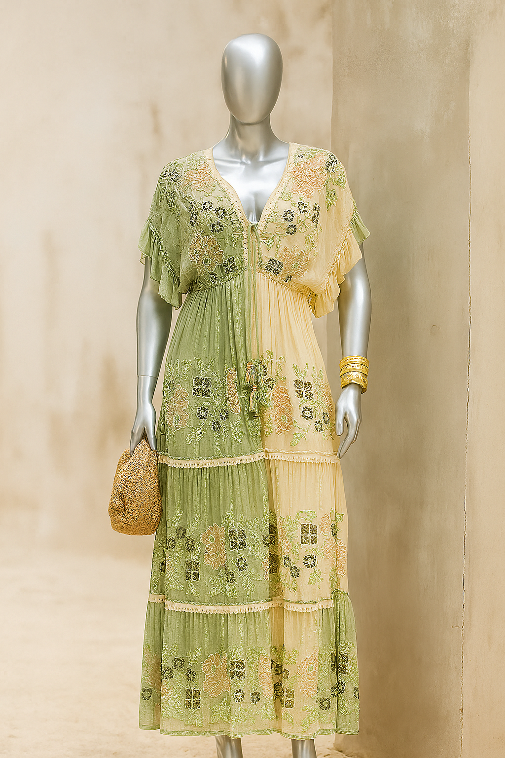 Cream-a Pistachio Maxi Dress