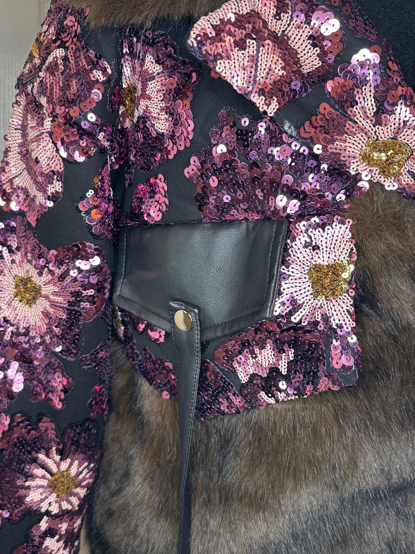 Midnight Bloom Sequin Fur Coat
