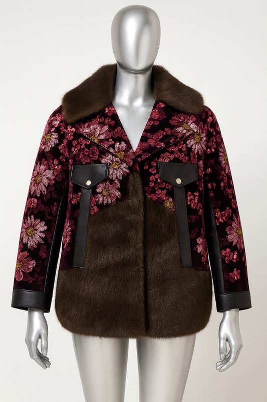 Midnight Bloom Sequin Fur Coat