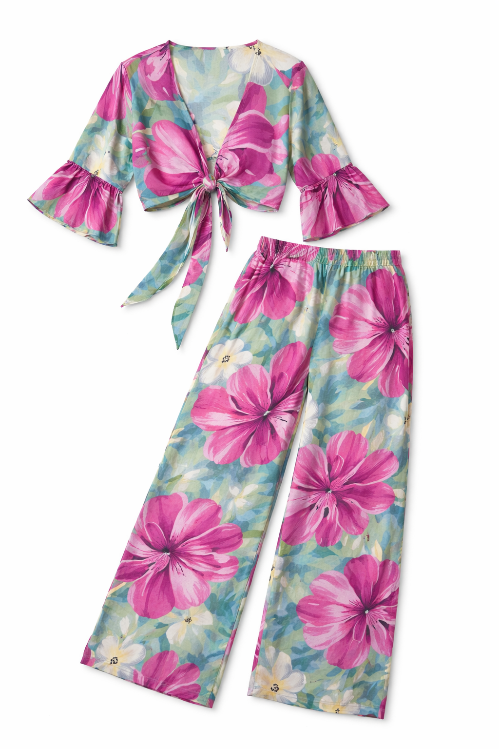 Hibiscus Breeze Cold-Pressed Silk Pant Set