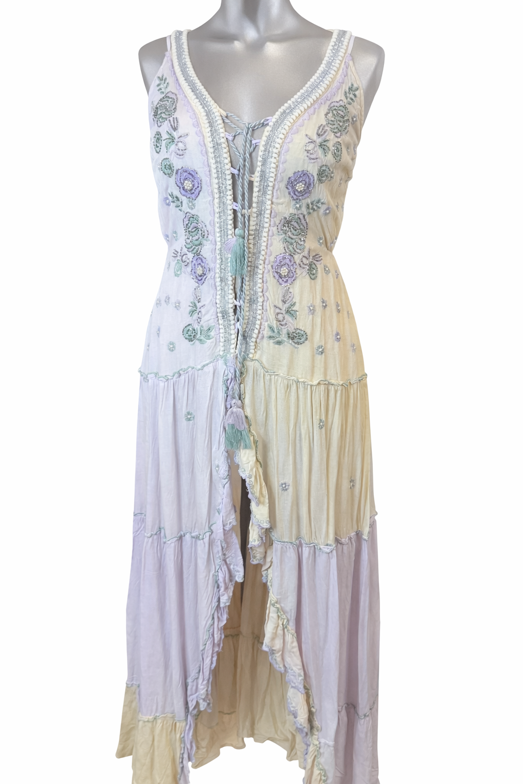 Celeste Meadow Embroidered High-Low Maxi Dress
