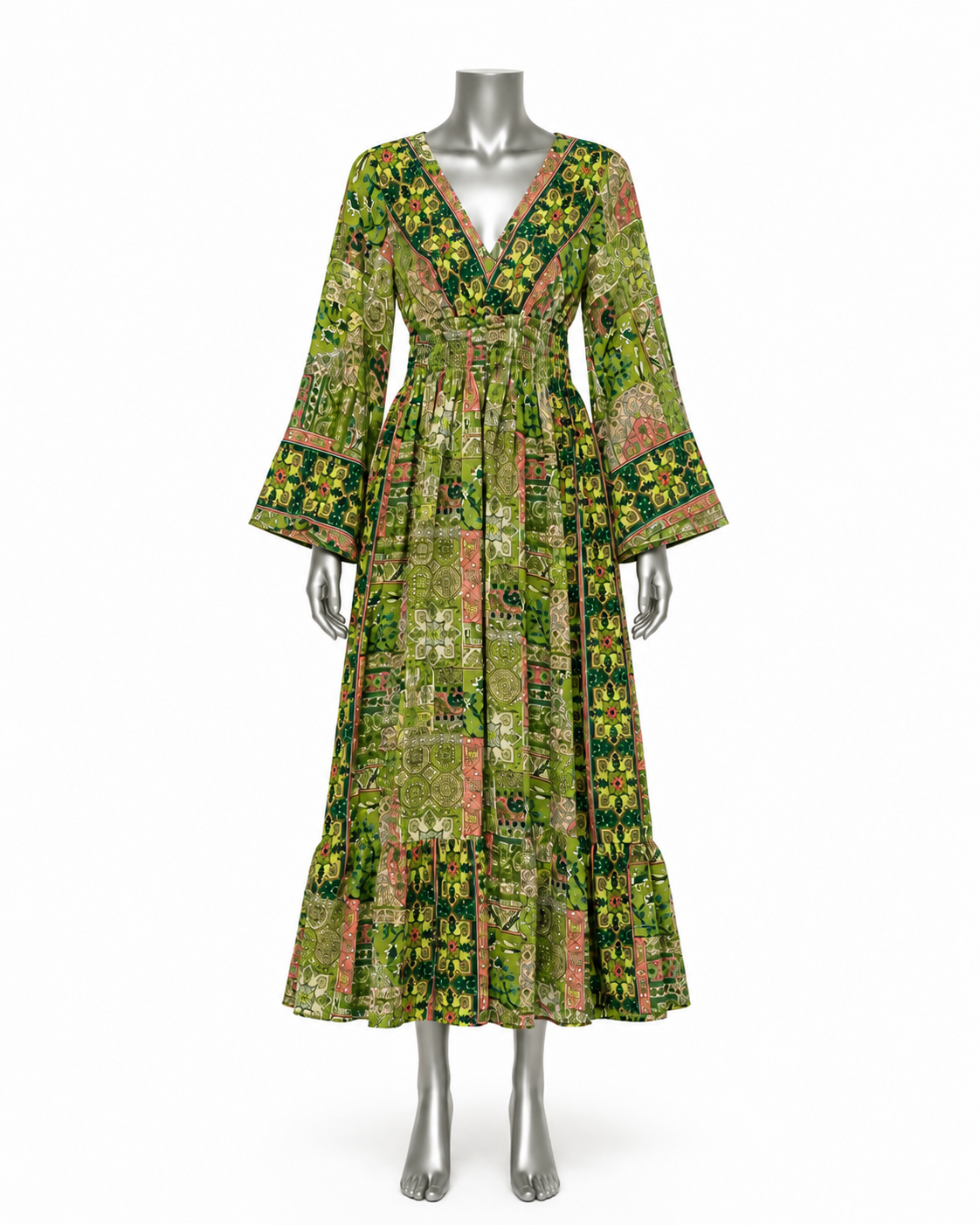 Garden Mosaic Art Silk Maxi Dress
