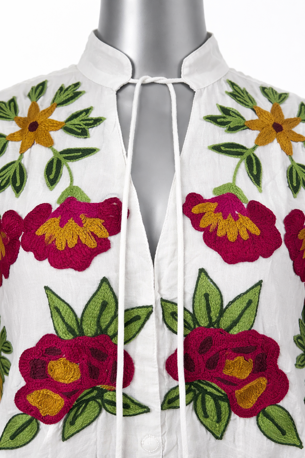 Crimson Garden Hand-Embroidered Maxi Dress