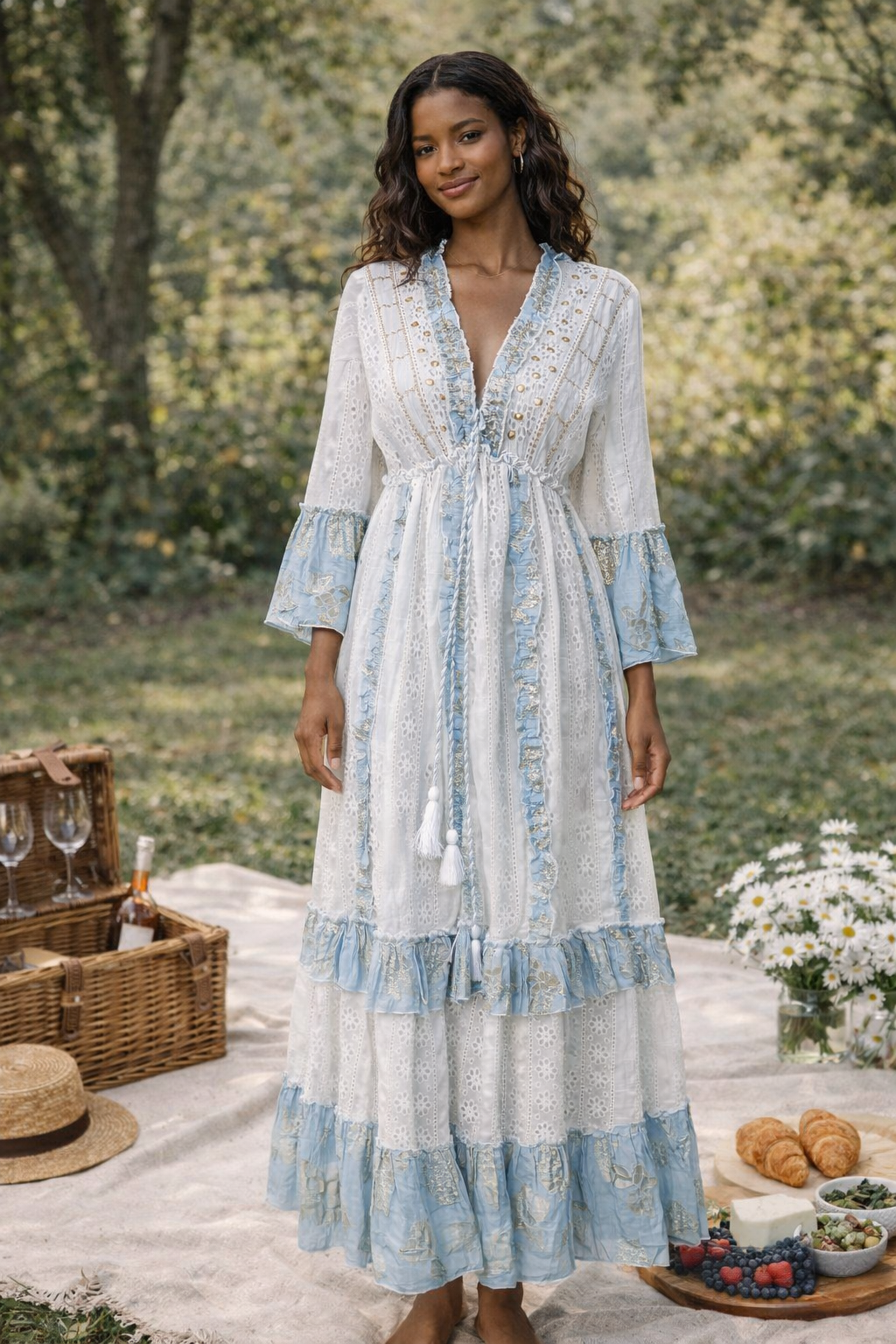 Azure Whisper Eyelet Midi Dress