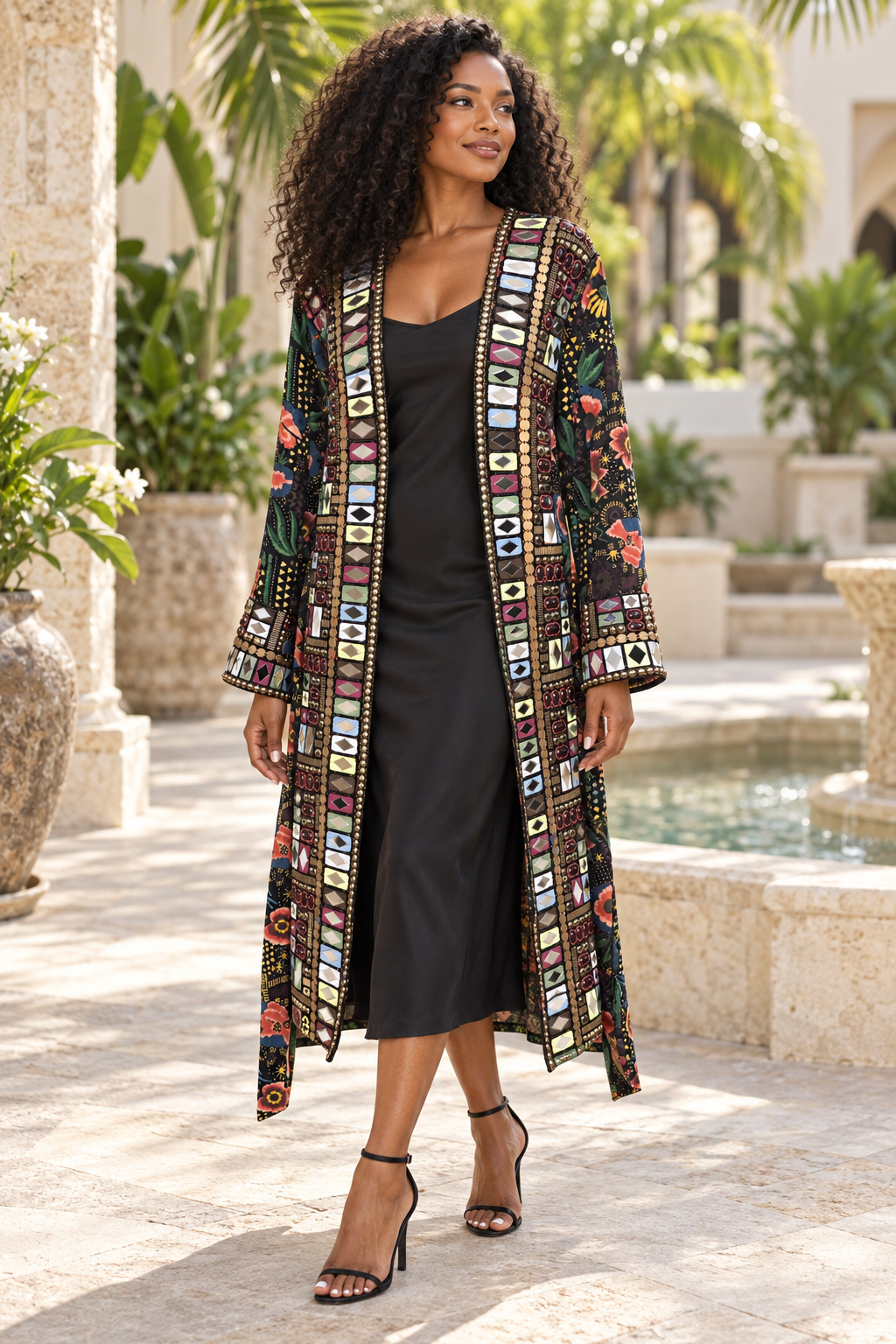 Midnight Mosaic Hand-Embellished Quilted Coat