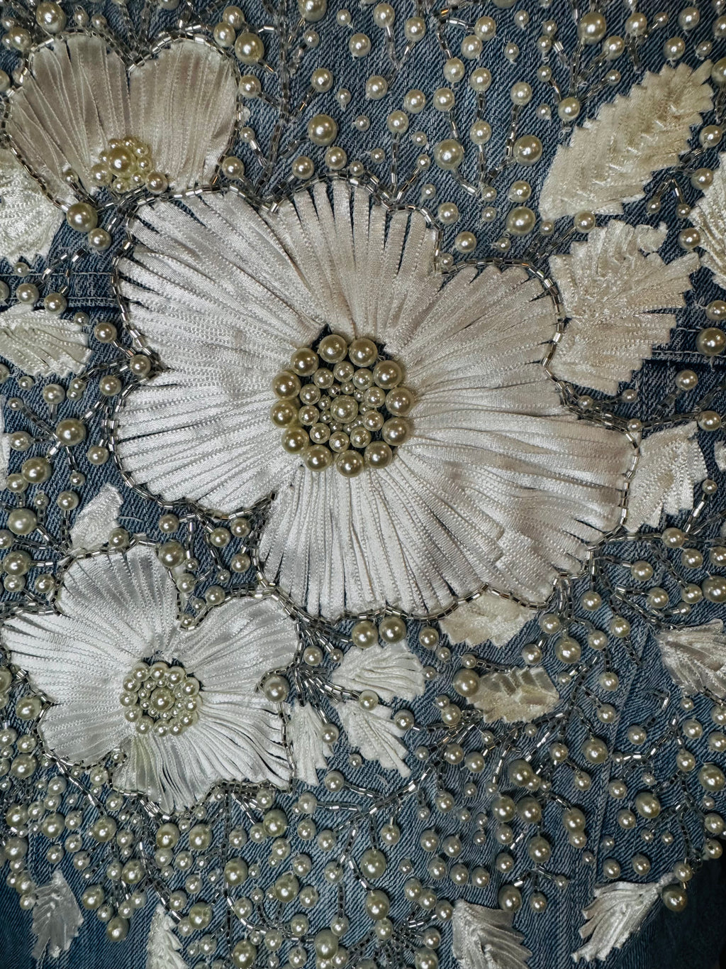 Pearl Bloom Embellished Denim Jacket
