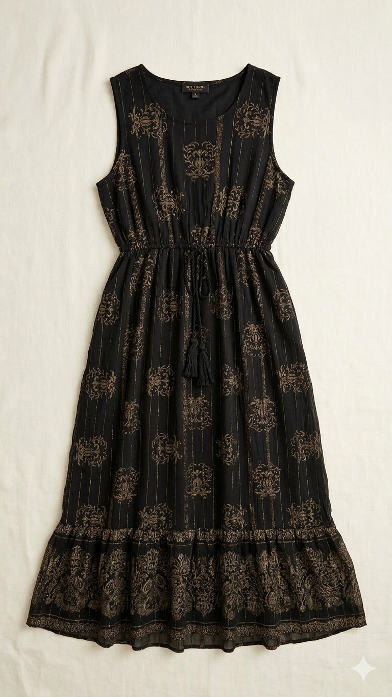 Midnight Muse Embroidered Cotton Maxi Dress & Jacket Set