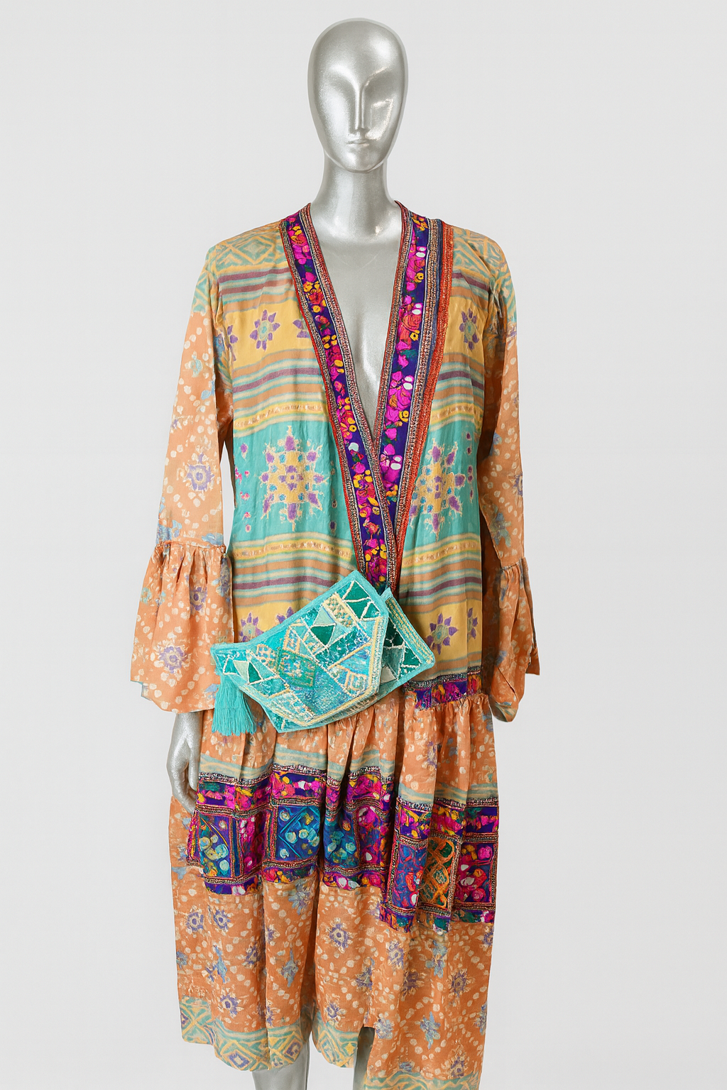 Bloom & Azure Kaftan & Beaded Clutch Set