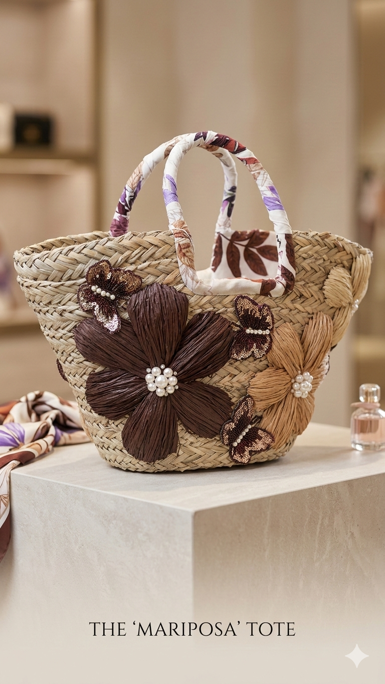 Mariposa Bloom Straw Tote