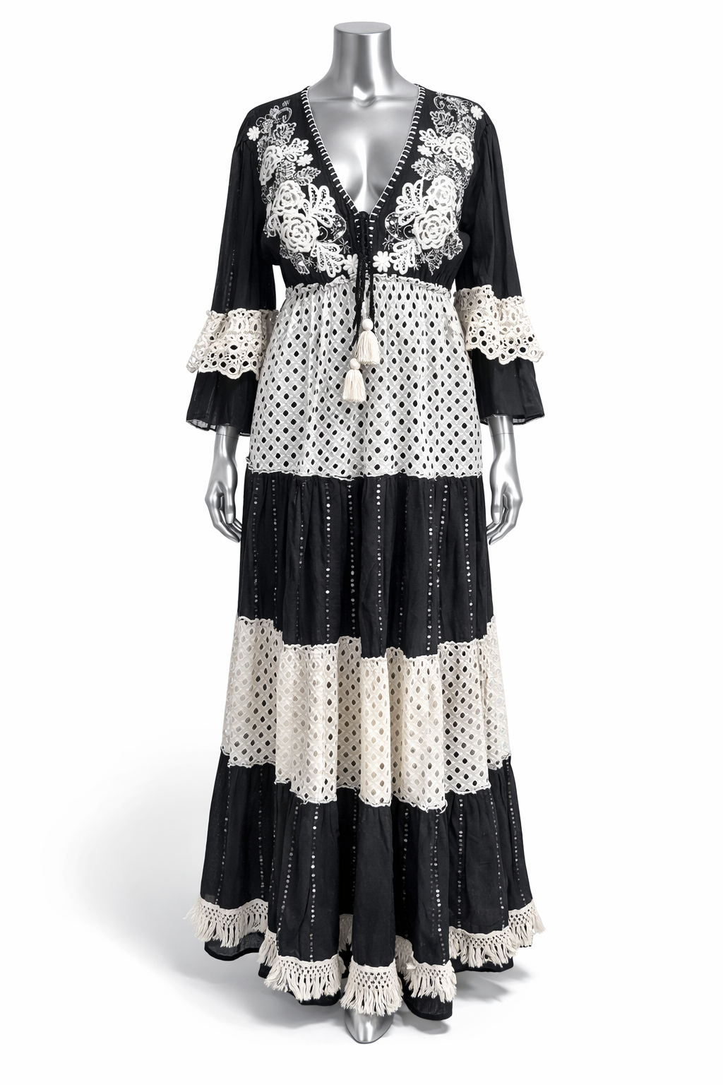 Midnight Jardin Embroidered Lace Maxi Dress