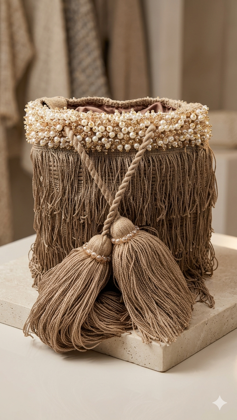 Golden Dune Fringe Bucket Bag