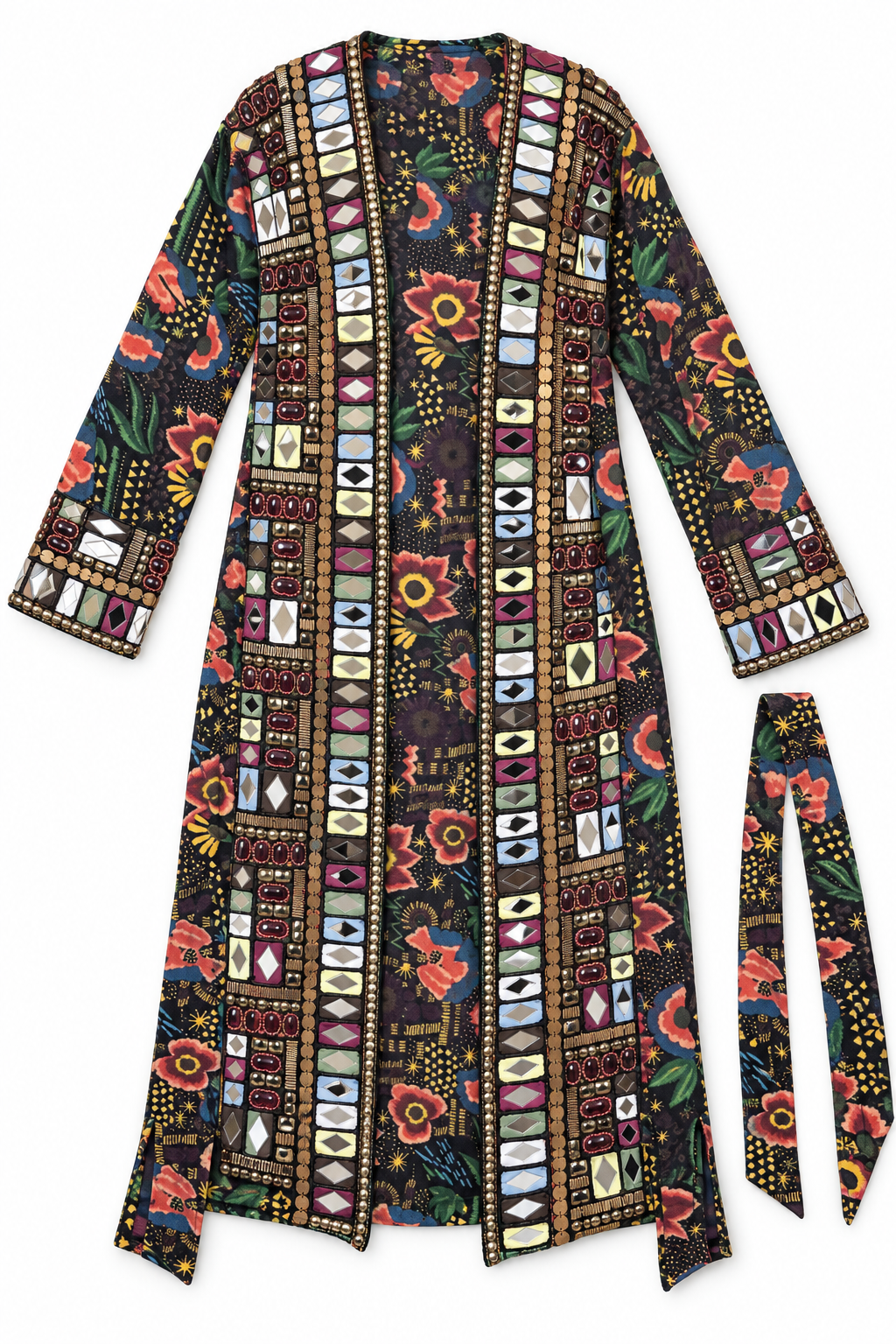 Midnight Mosaic Hand-Embellished Quilted Coat