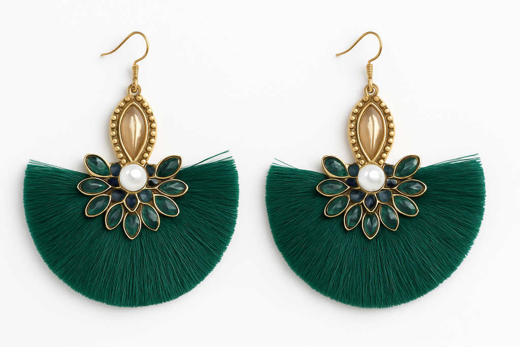 Emerald Bloom Fringe Earrings