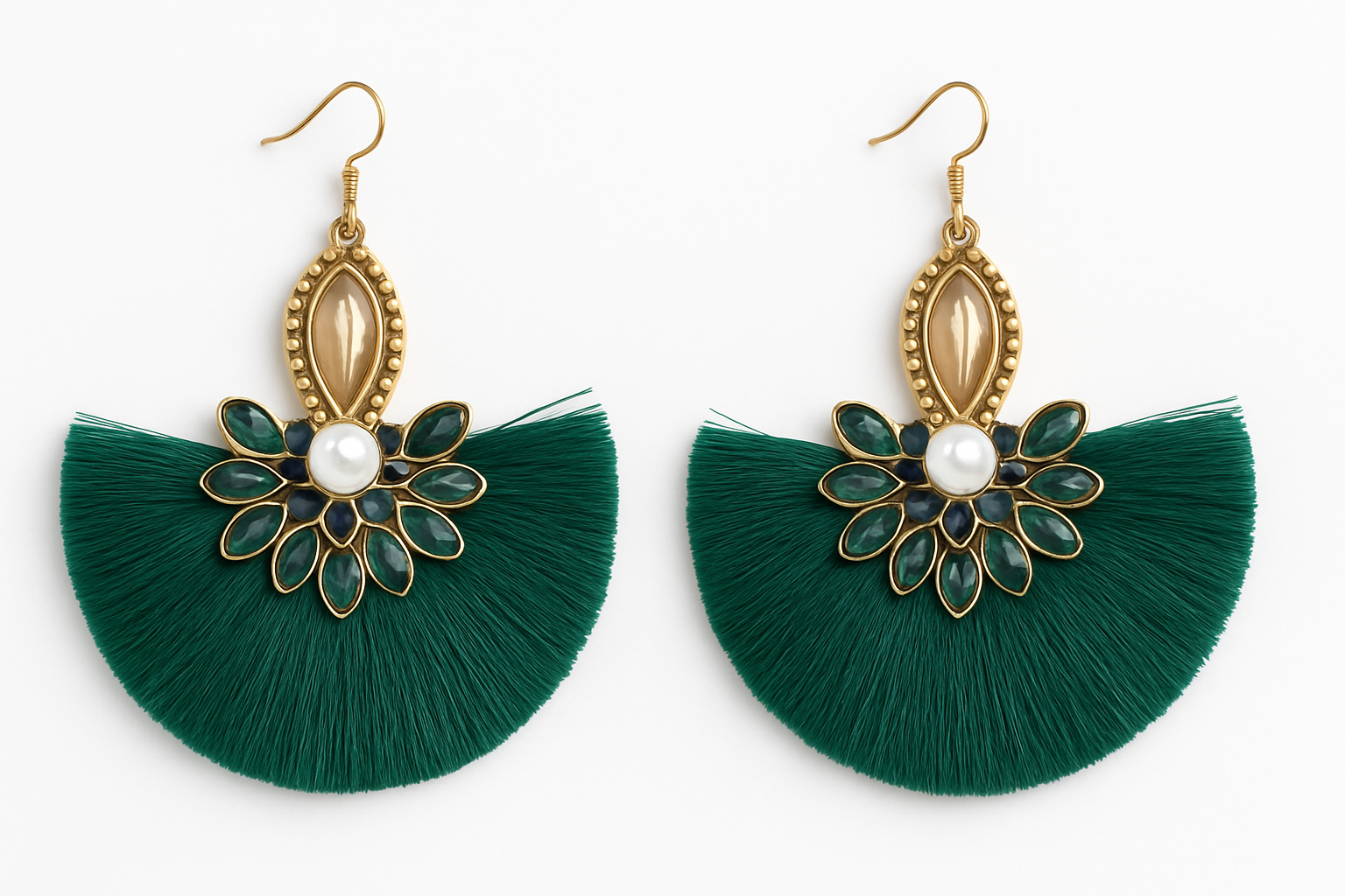 Emerald Bloom Fringe Earrings