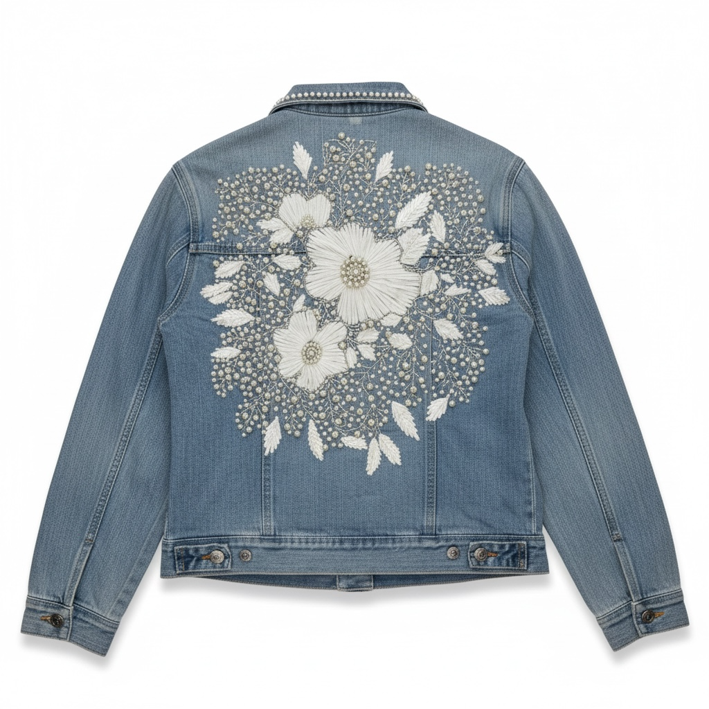 Pearl Bloom Embellished Denim Jacket