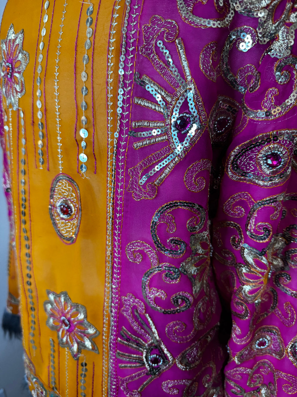 Bohemian Luxe Poly-Satin & Chiffon Sequin Patchwork Hat & Jacket Set