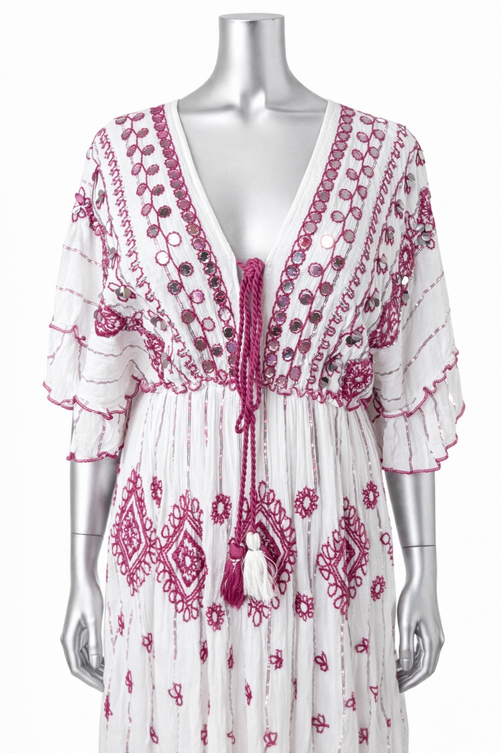 Raspberry Mirage” Embroidered Cotton Maxi Dress
