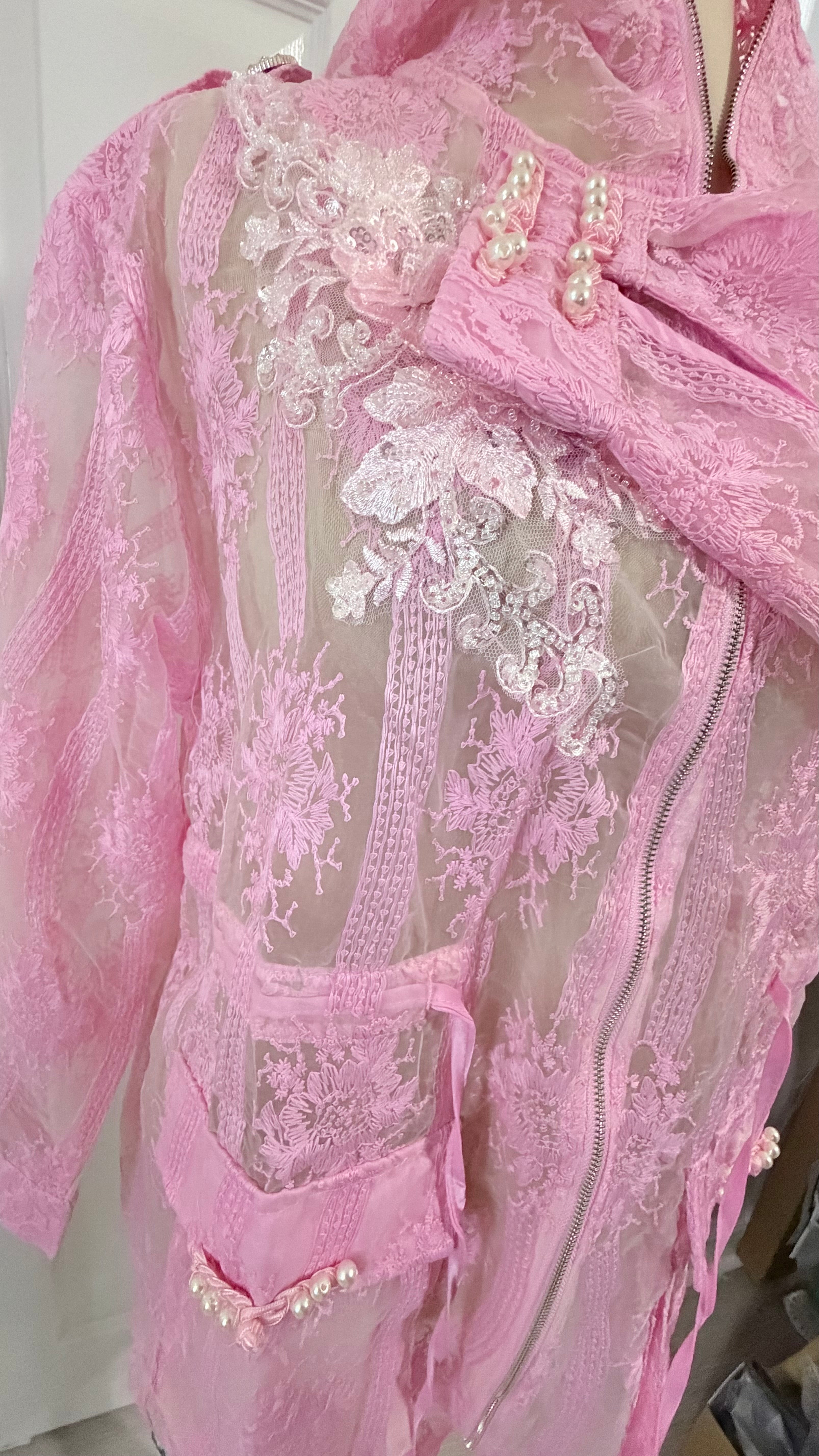 Blush Reverie Lace Duster Jacket