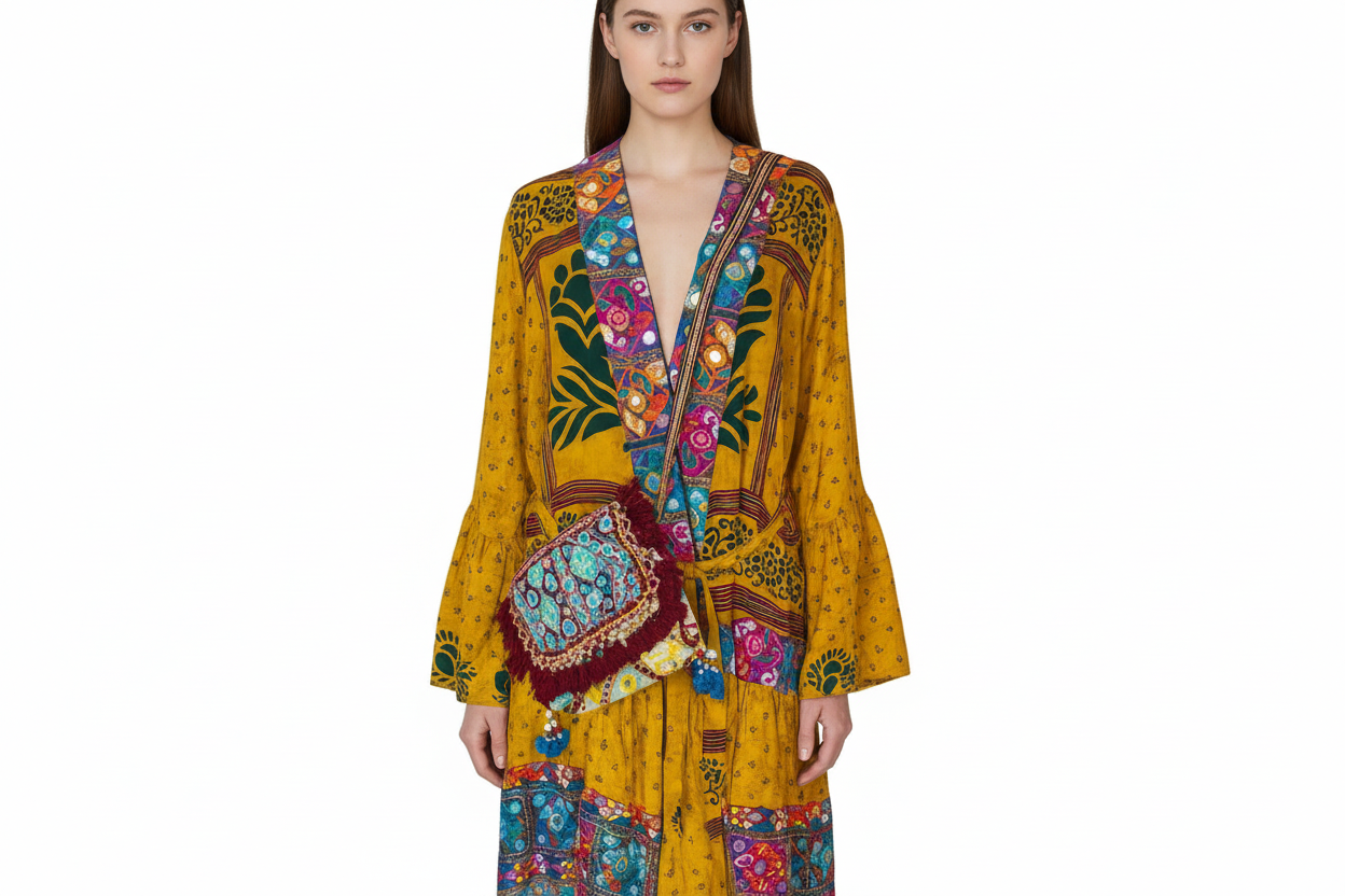 Amber Mosaic Kaftan & Clutch Set