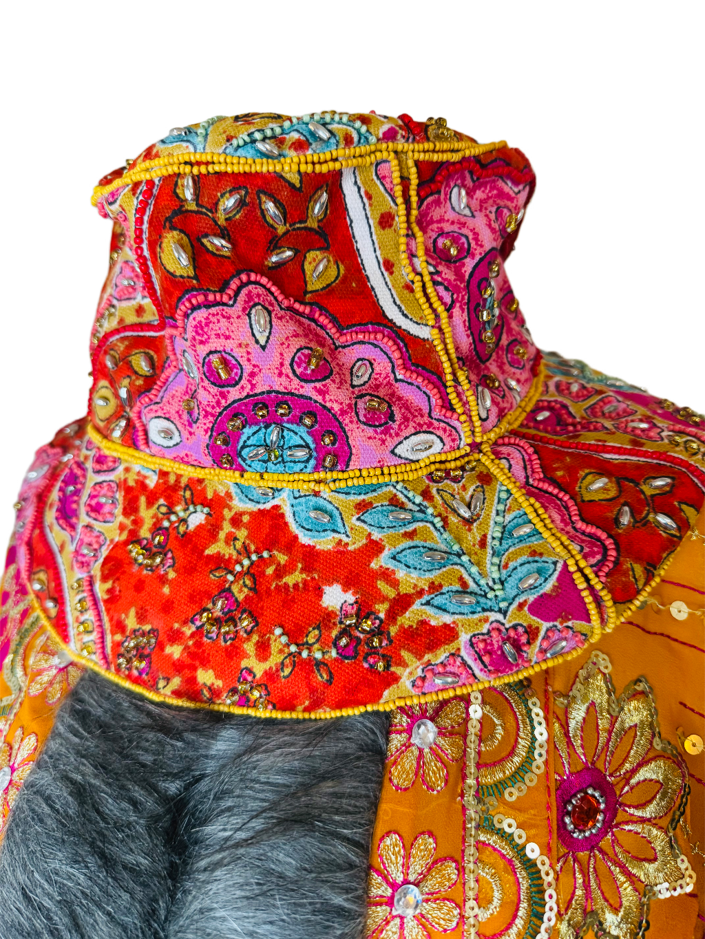 Bohemian Luxe Poly-Satin & Chiffon Sequin Patchwork Hat & Jacket Set