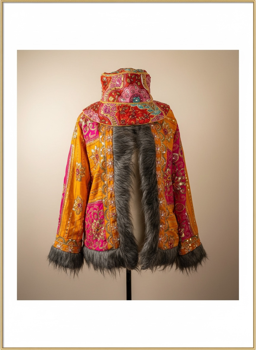 Bohemian Luxe Poly-Satin & Chiffon Sequin Patchwork Hat & Jacket Set