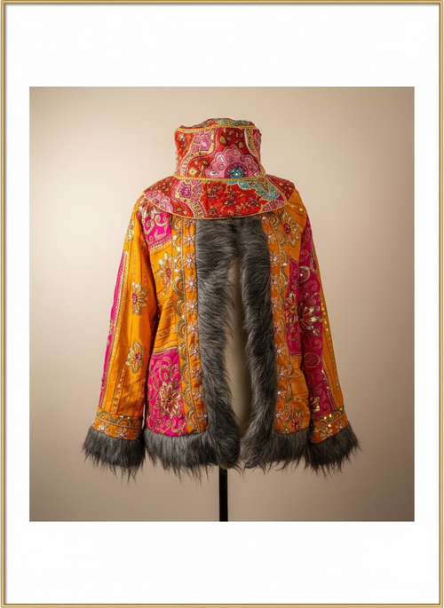Bohemian Luxe Poly-Satin & Chiffon Sequin Patchwork Hat & Jacket Set