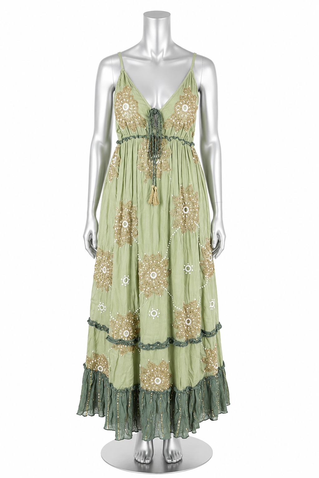Sage Serenade Pearl Embellished Maxi Dress