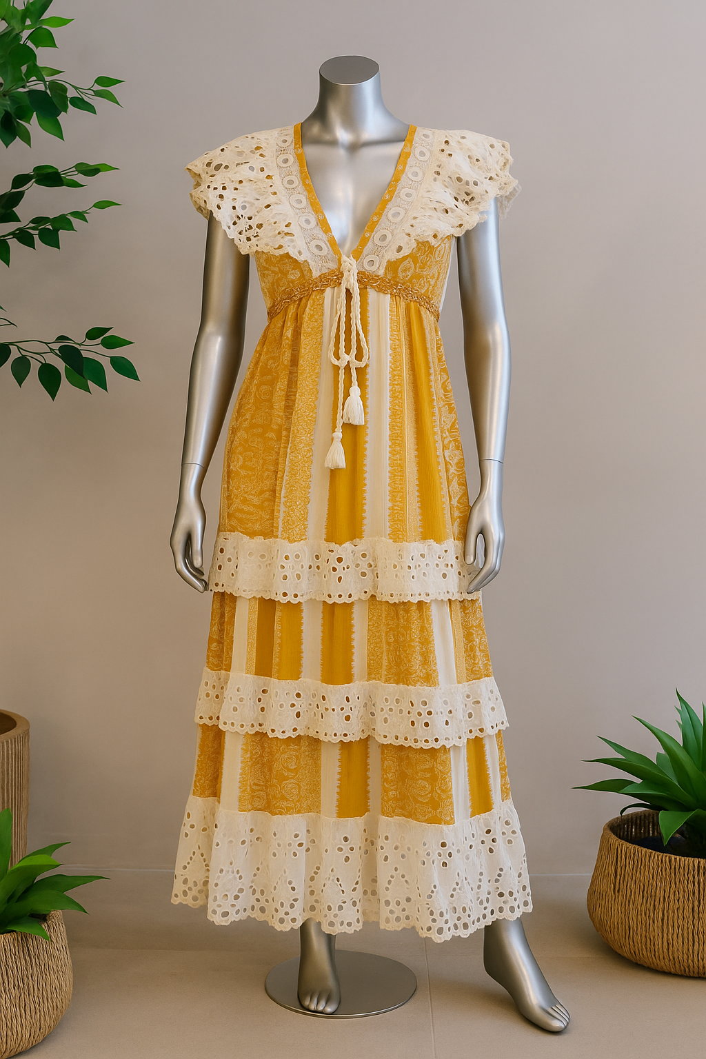 Golden Meadow Eyelet Ruffle Dress