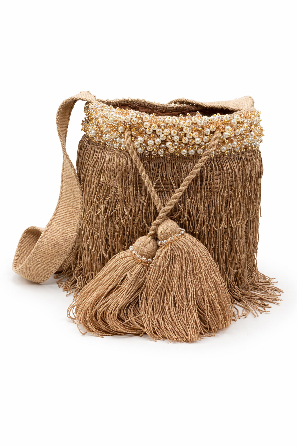 Golden Dune Fringe Bucket Bag
