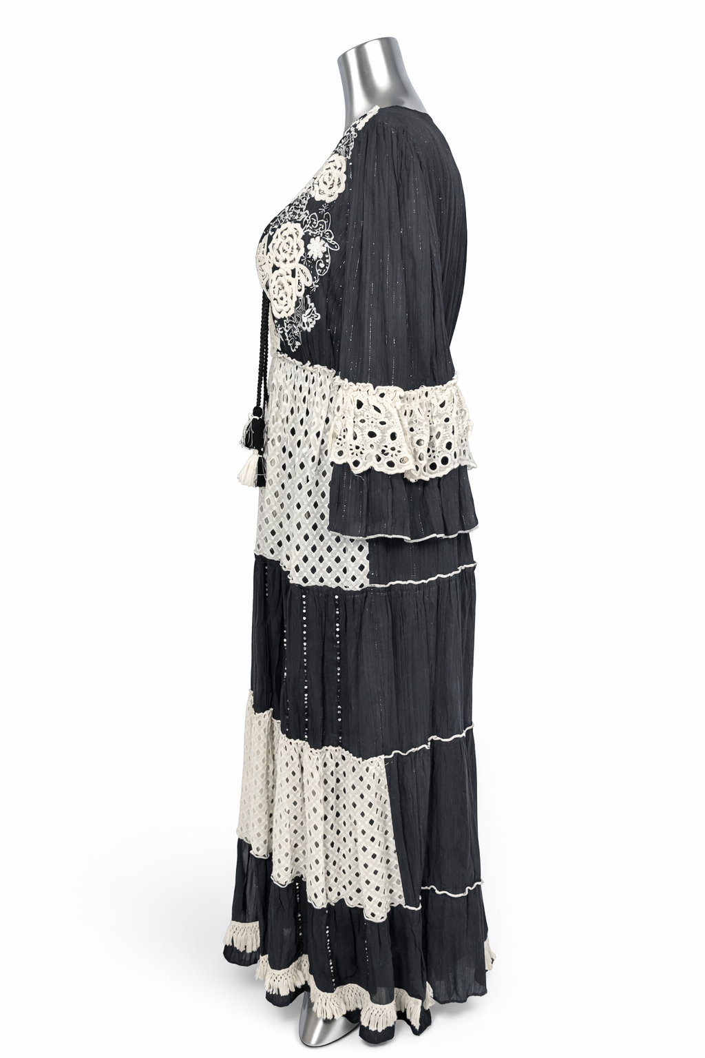 Midnight Jardin Embroidered Lace Maxi Dress