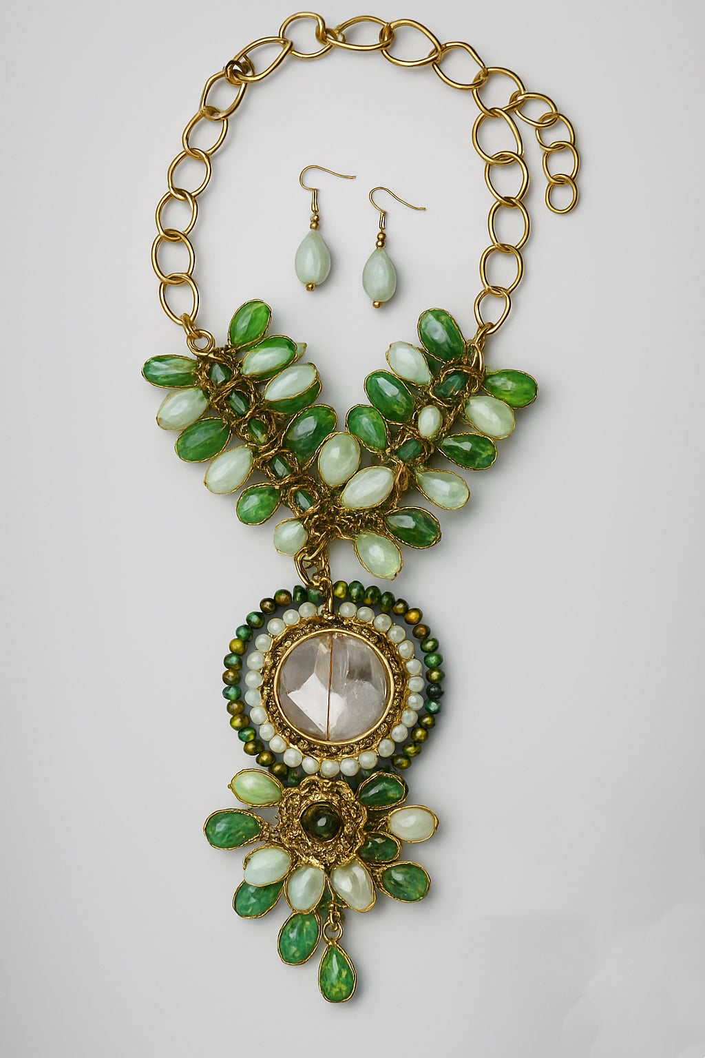 Emerald Bloom Statement Set