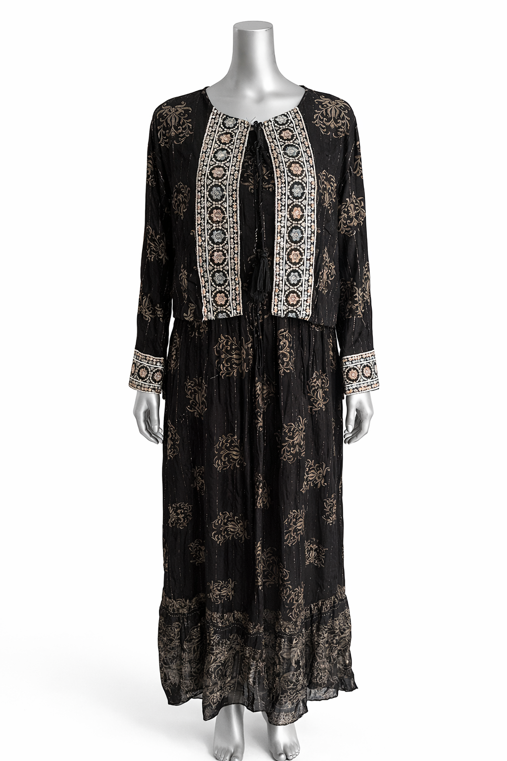Midnight Muse Embroidered Cotton Maxi Dress & Jacket Set
