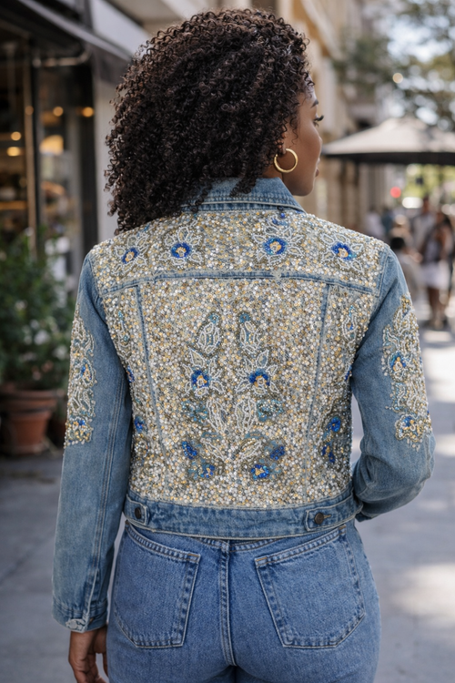 Celestial Tide Embellished Denim Jacket