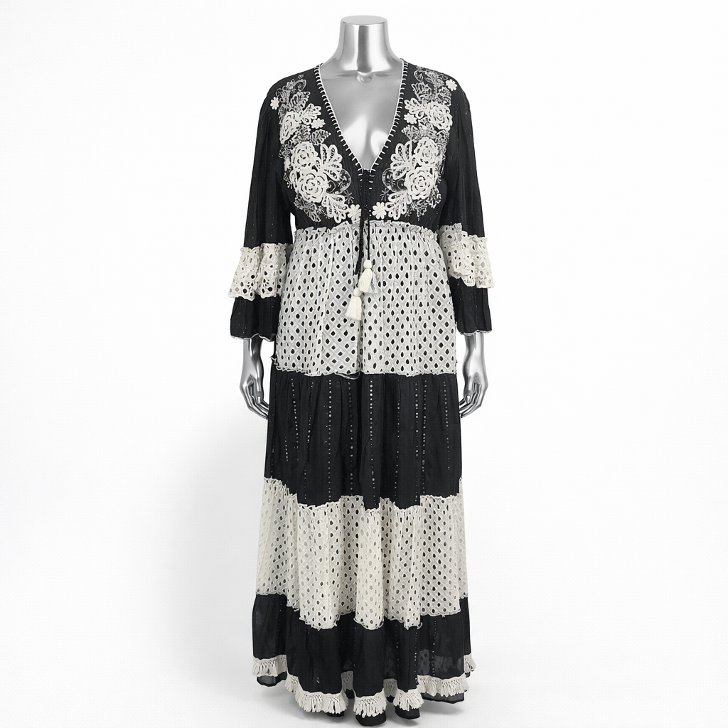 Midnight Jardin Embroidered Lace Maxi Dress