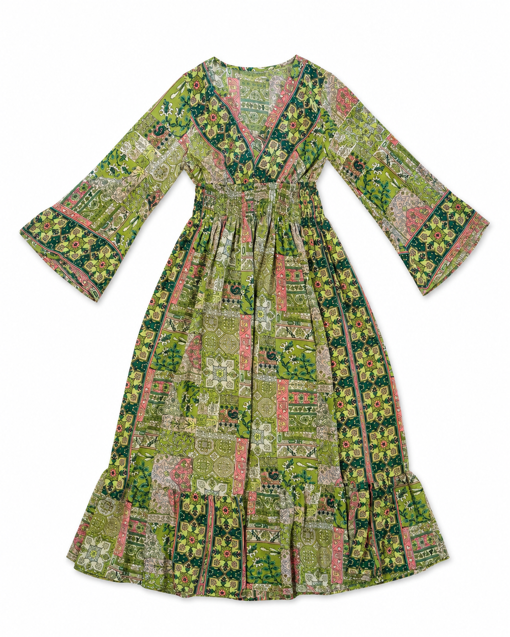 Garden Mosaic Art Silk Maxi Dress