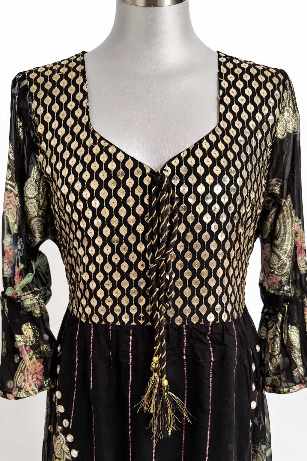 Midnight Mirage Embellished Boho Dress