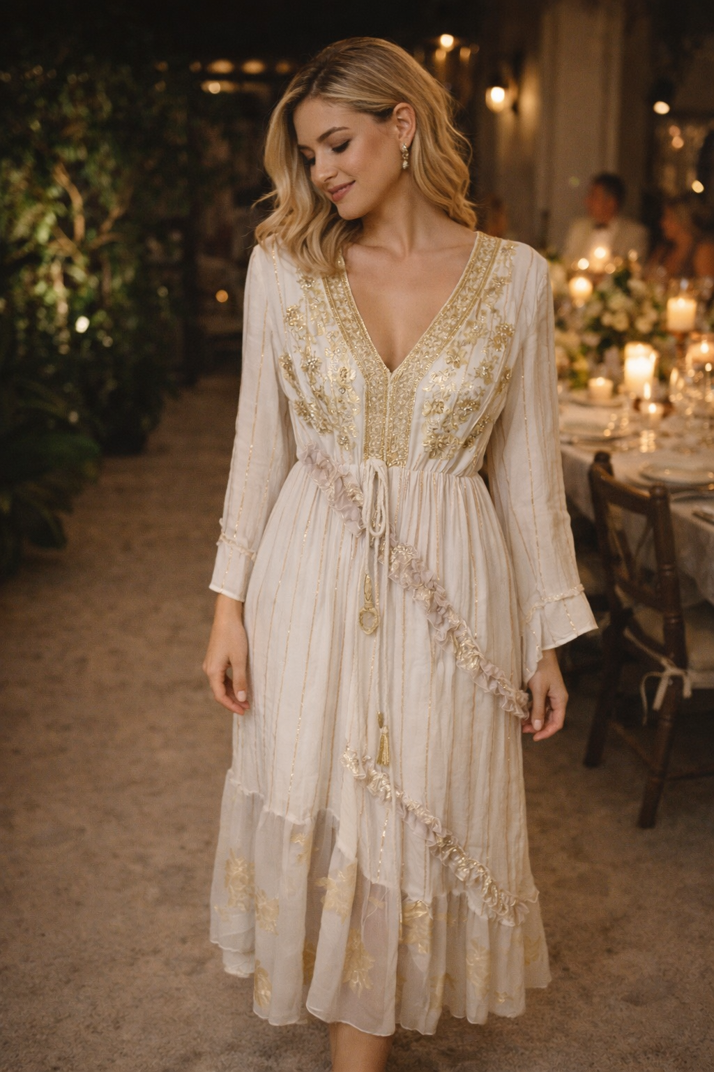 Golden Bloom Ruffle Dress