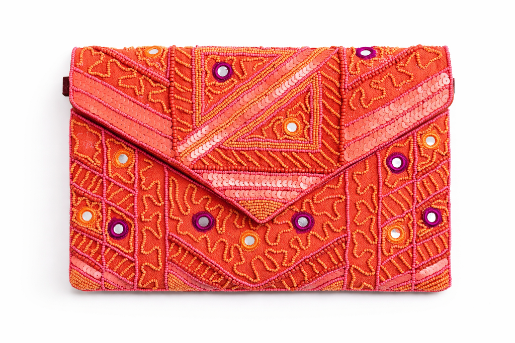 Coral Mirage Beaded Clutch