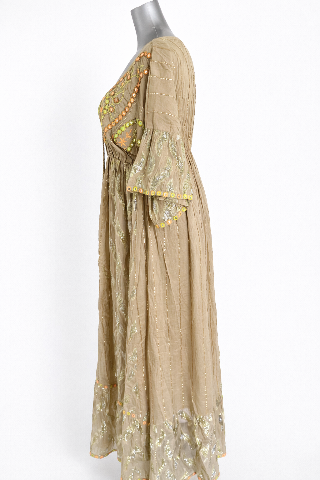 Golden Solstice Embroidered Maxi Dress