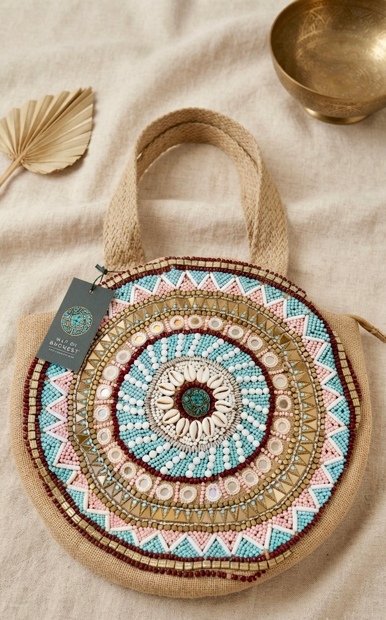 Celestial Sands Embellished Jute Tote