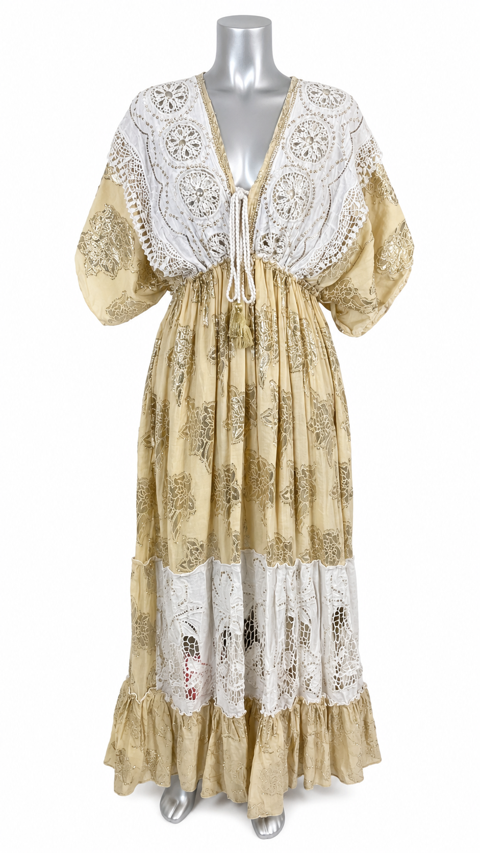 Golden Solstice Lace Maxi Dress