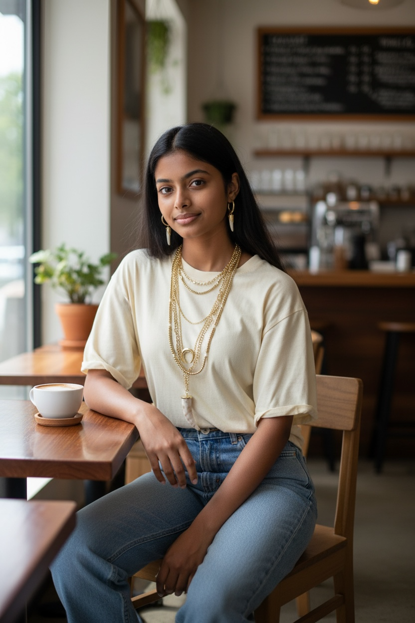 Golden Tusk Boho Layered Necklace & Earring Set