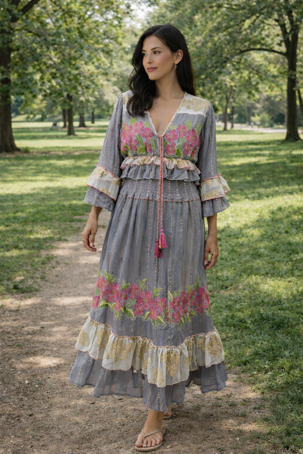 Celeste Bloom Embroidered Blouse & Skirt Set