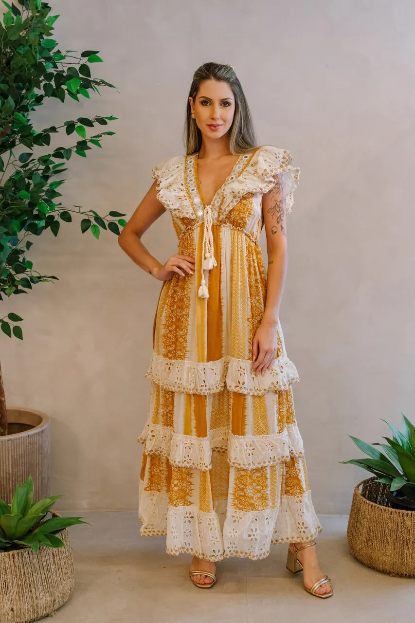 Golden Meadow Eyelet Ruffle Dress