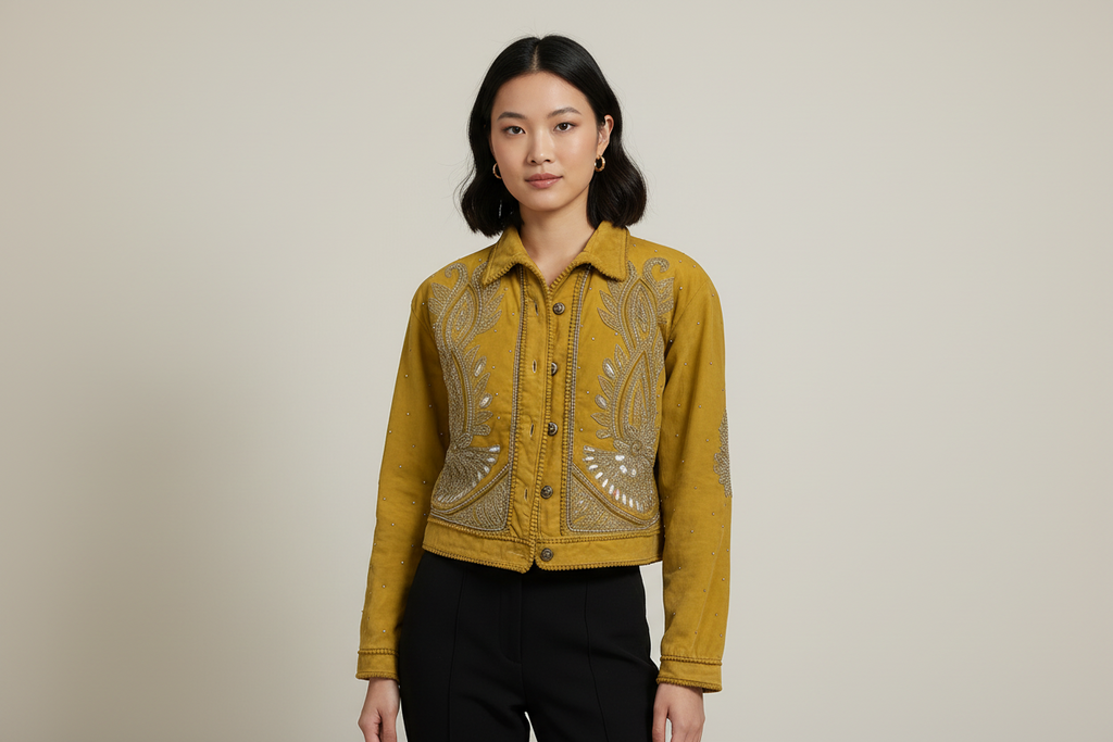 Golden Marigold Velvet-Touch Embellished Jacket