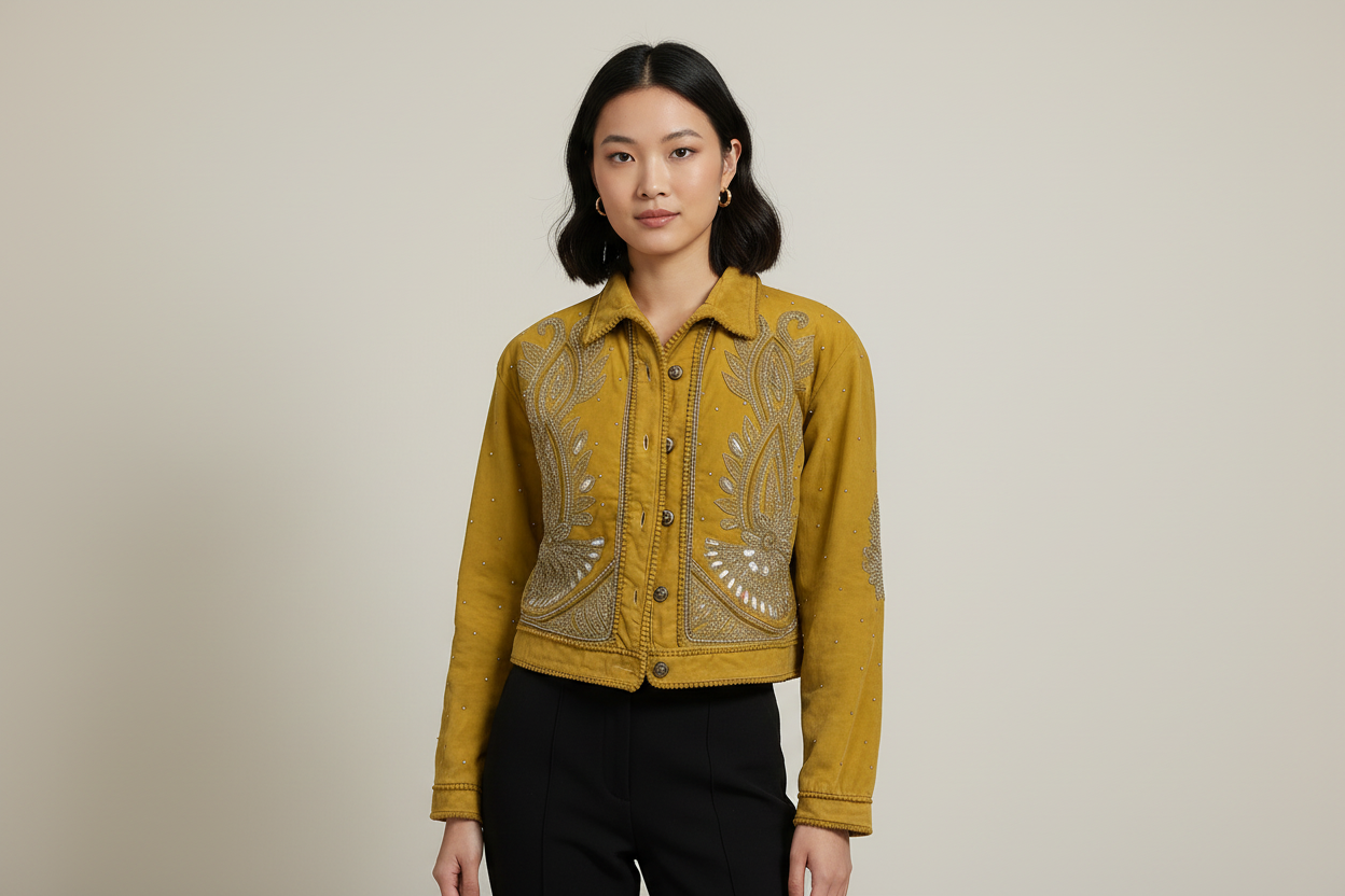 Golden Marigold Velvet-Touch Embellished Jacket