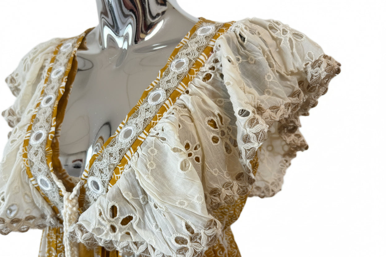 Golden Meadow Eyelet Ruffle Dress