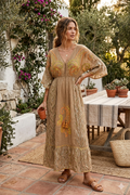 Golden Solstice Embroidered Maxi Dress