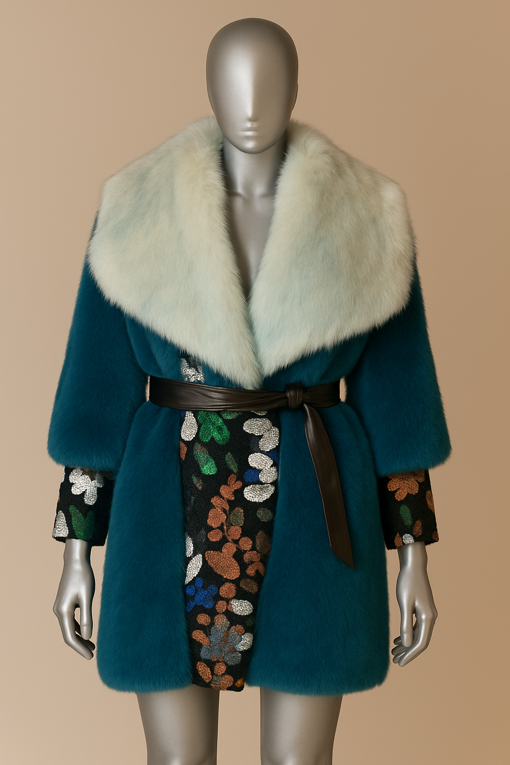 Arctic Bloom Embroidered Fur Coat