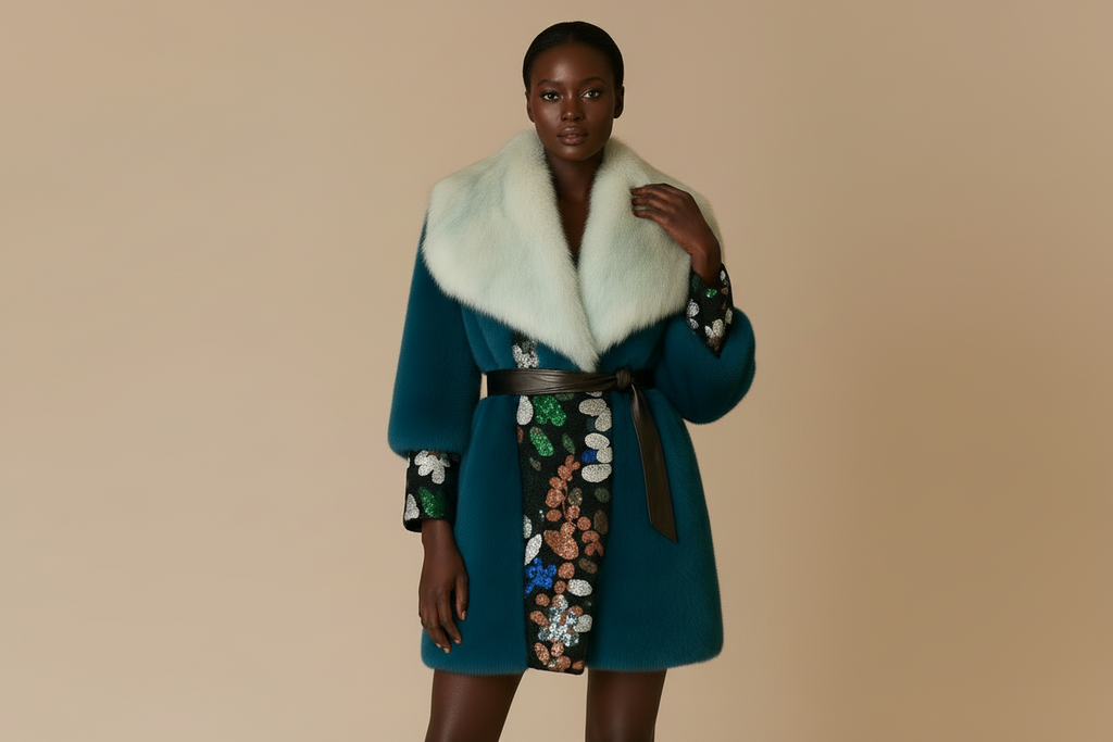 Arctic Bloom Embroidered Fur Coat